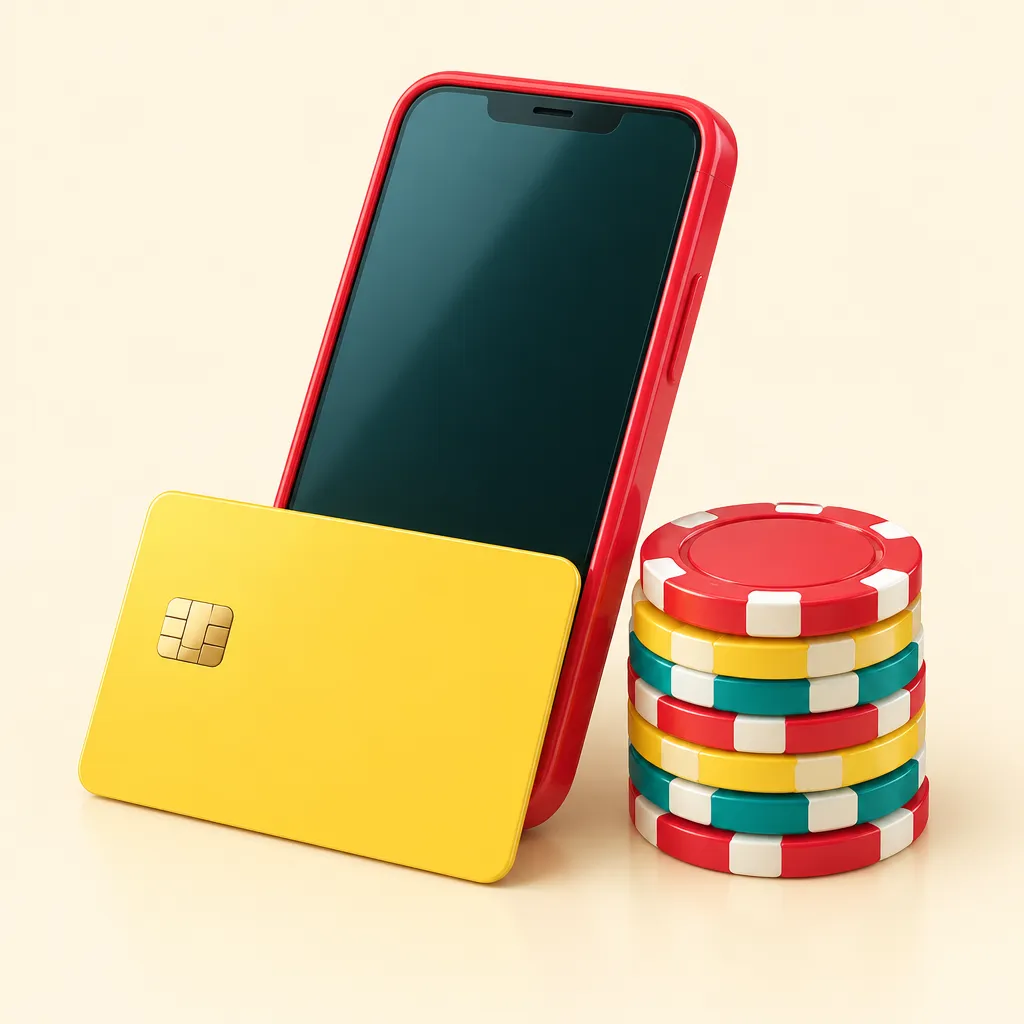 En mobiltelefon, ett bankkort och en liten hög spelmarker på ett bord