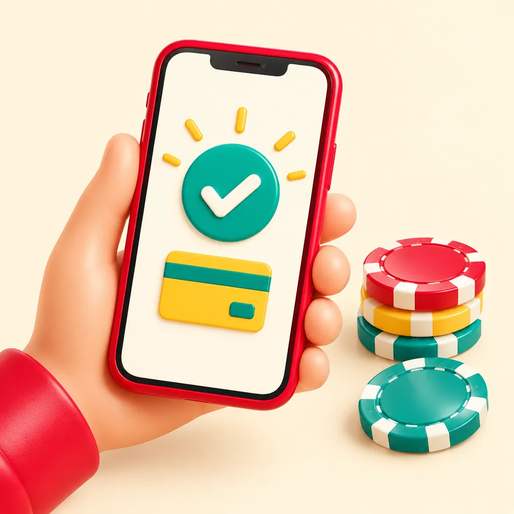 En mobiltelefon med en betalningsbekräftelse och några spelmarker bredvid