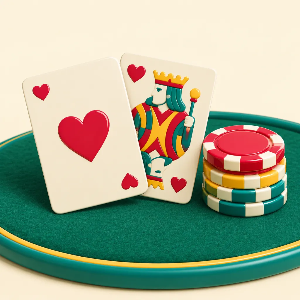 Två spelkort, ett ess och en kung, på ett grönt spelbord bredvid en liten hög casinomarker
