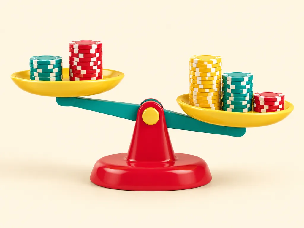 En våg med fem högar spelmarker av olika höjd