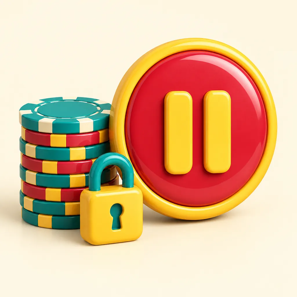 En pausknapp i form av en stor rund knapp bredvid en hög spelmarker
