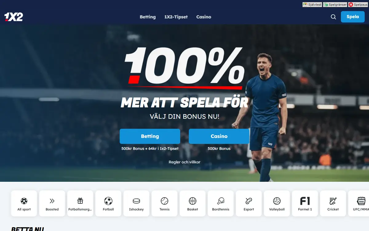 Startsidan hos 1X2
