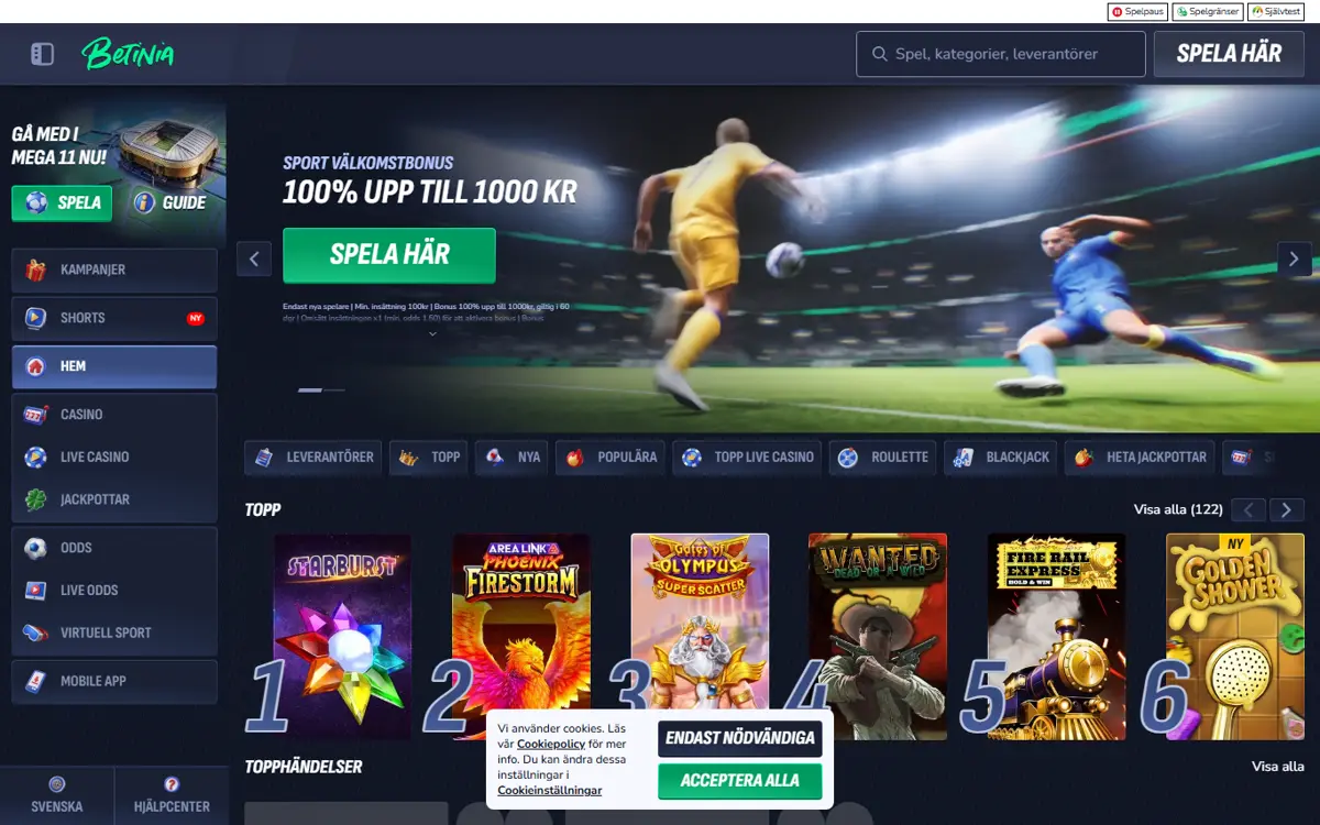Startsidan hos Betinia