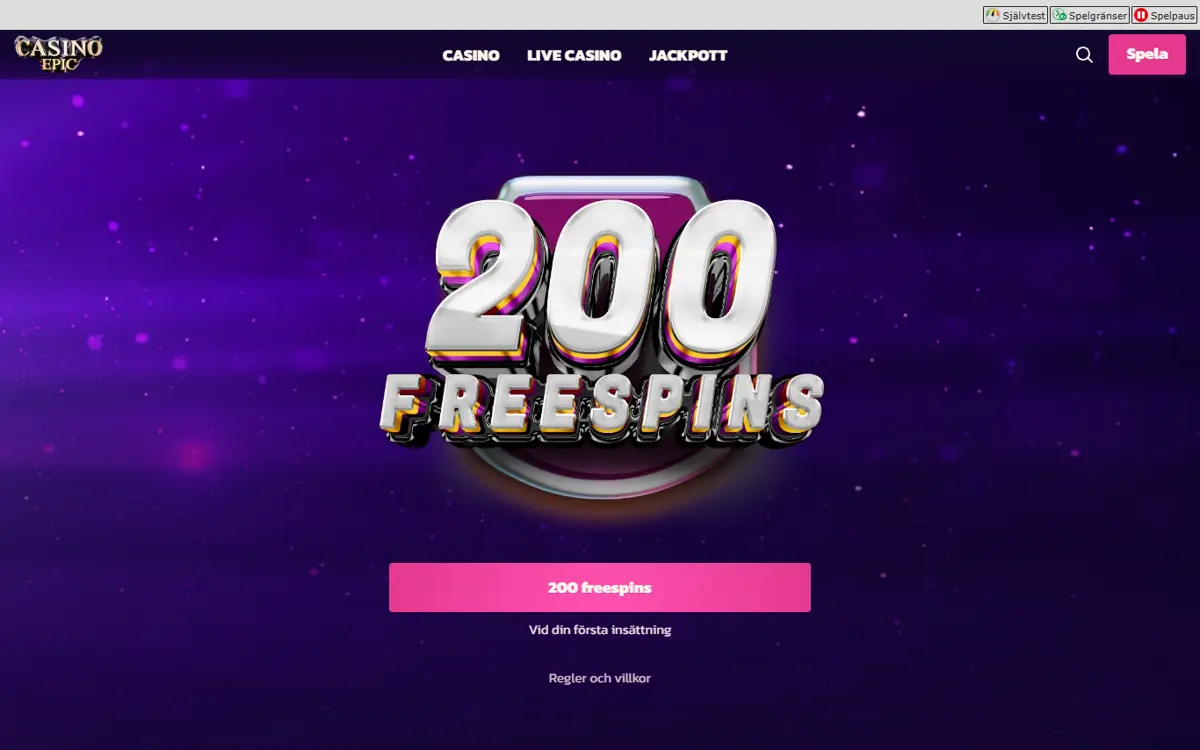 Startsidan hos Casino Epic
