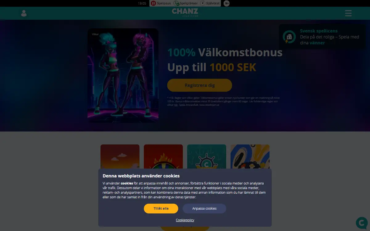 Startsidan hos Chanz