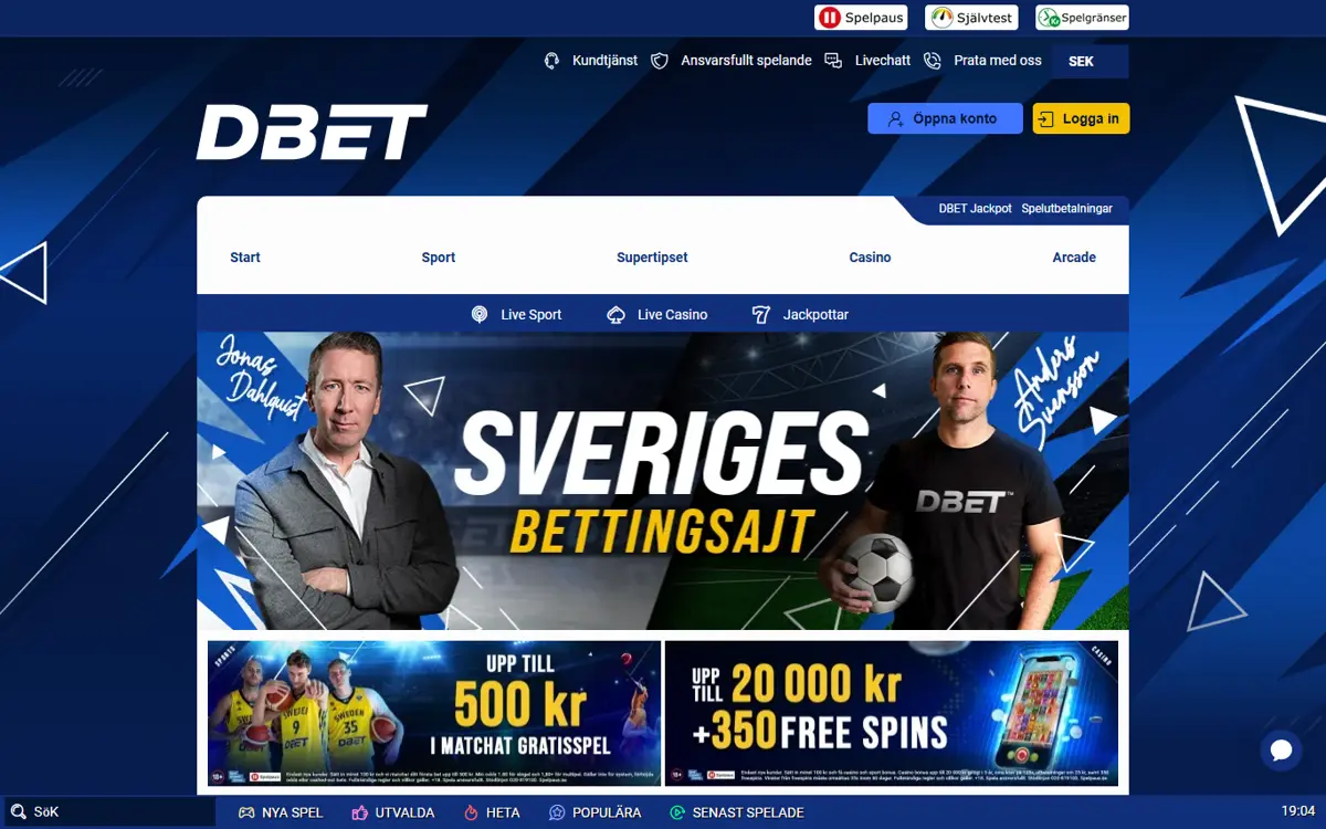 Startsidan hos DBET