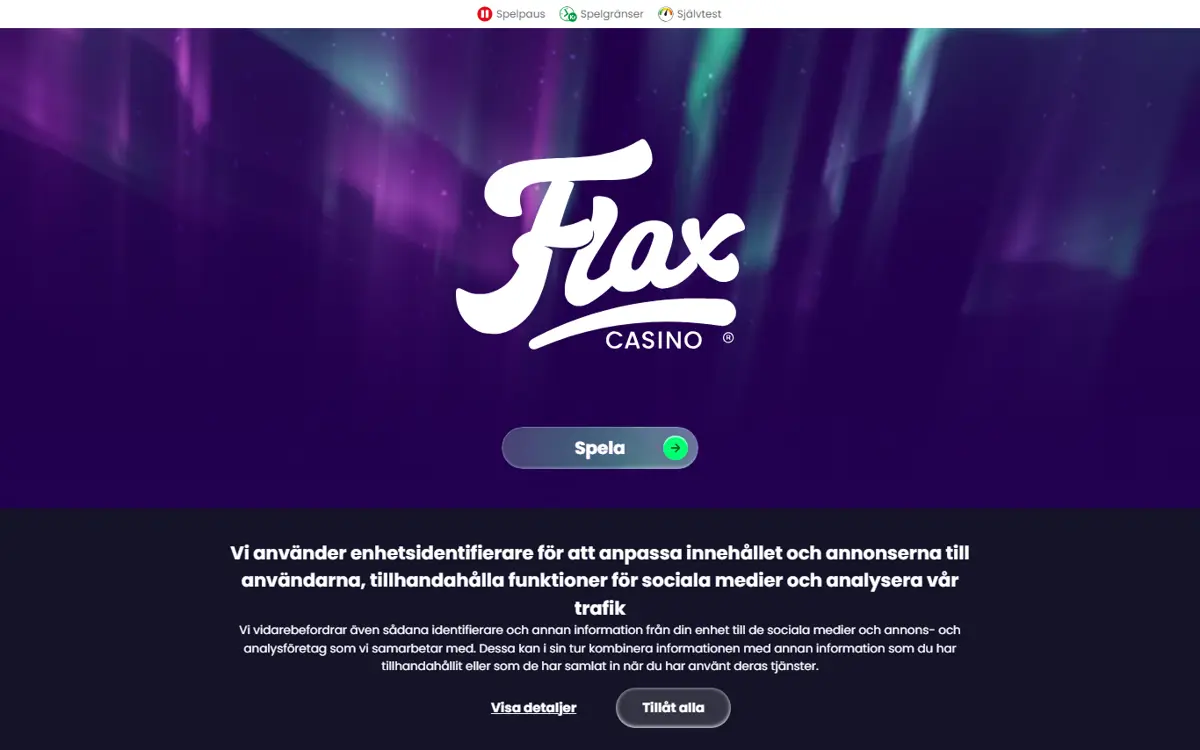 Startsidan hos Flax Casino