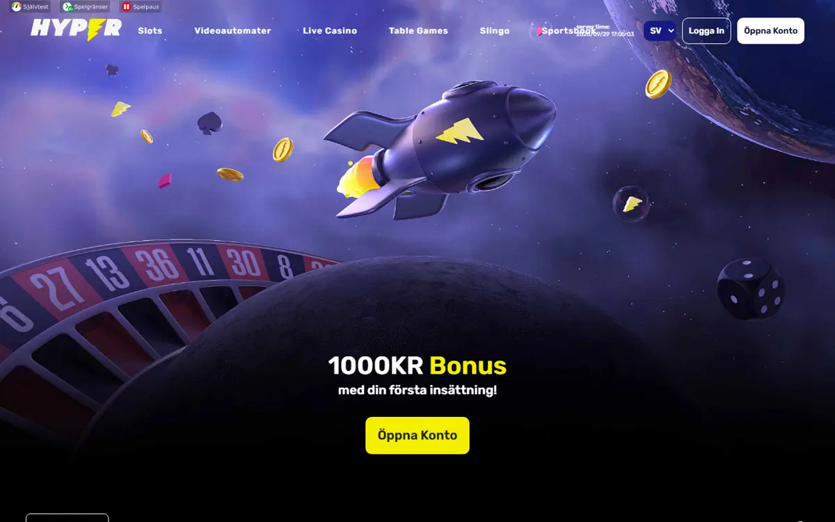 Startsidan hos Hyper Casino