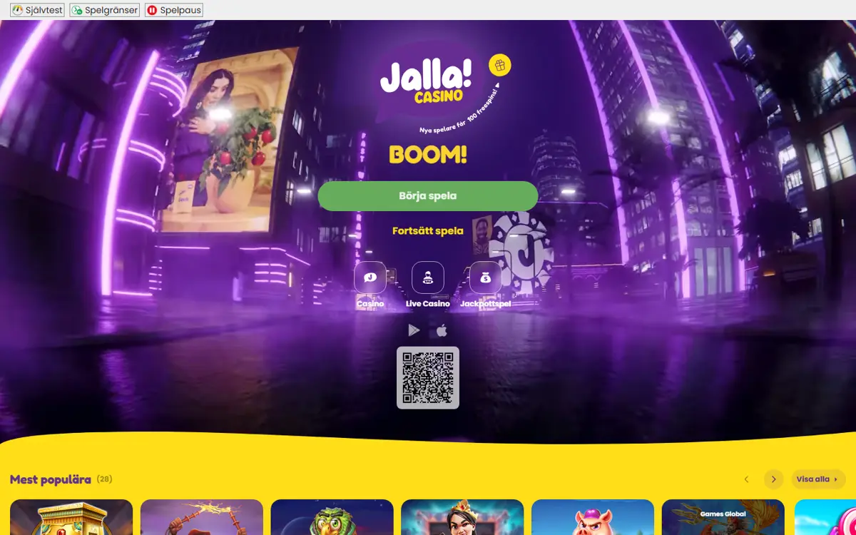 Startsidan hos Jalla Casino