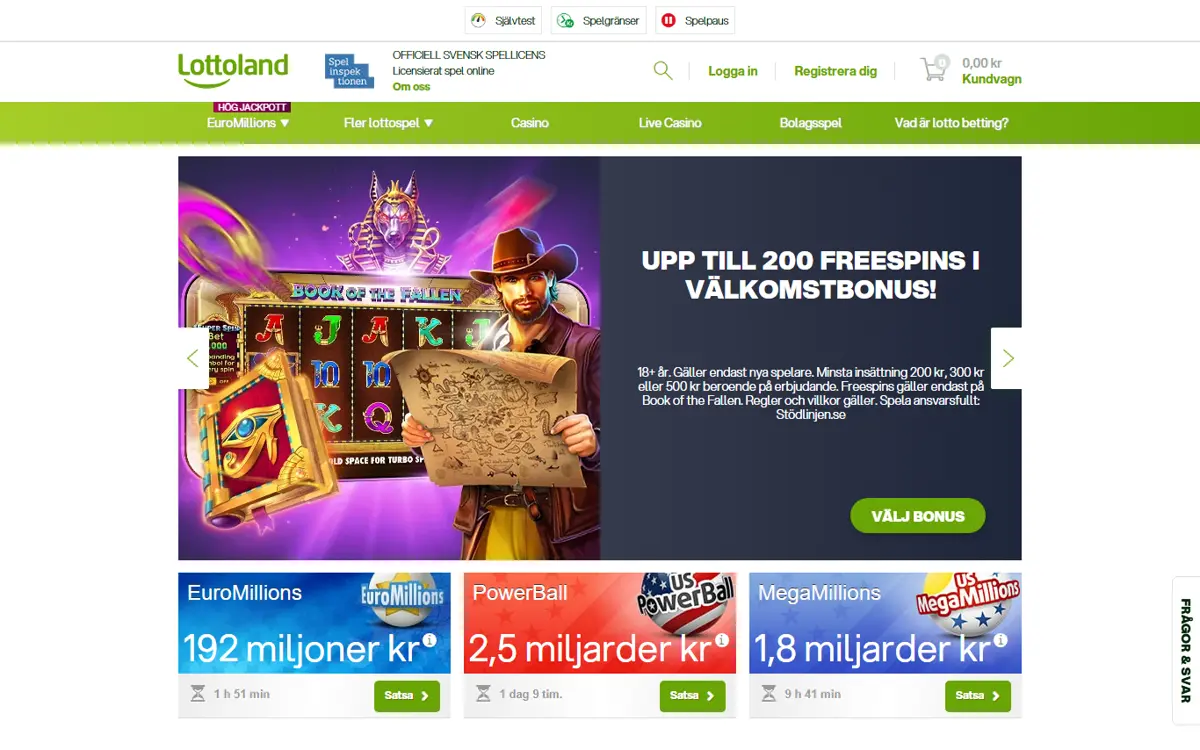 Startsidan hos Lottoland