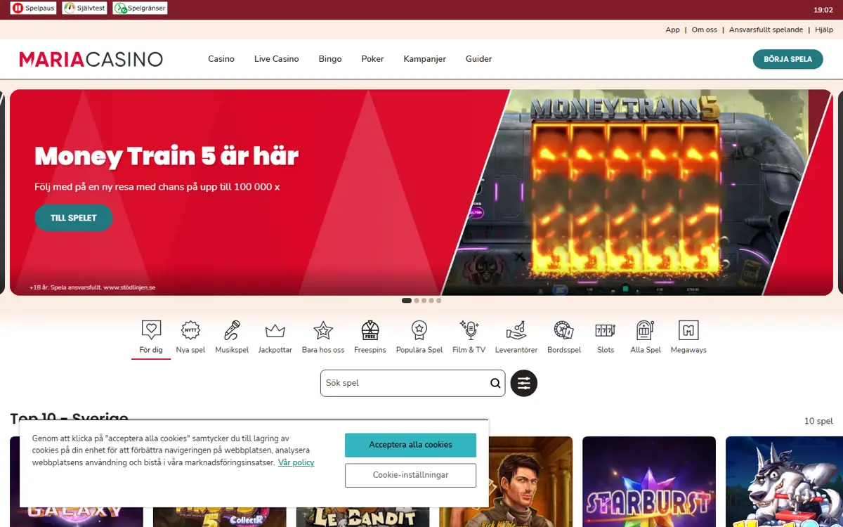 Startsidan hos Maria Casino