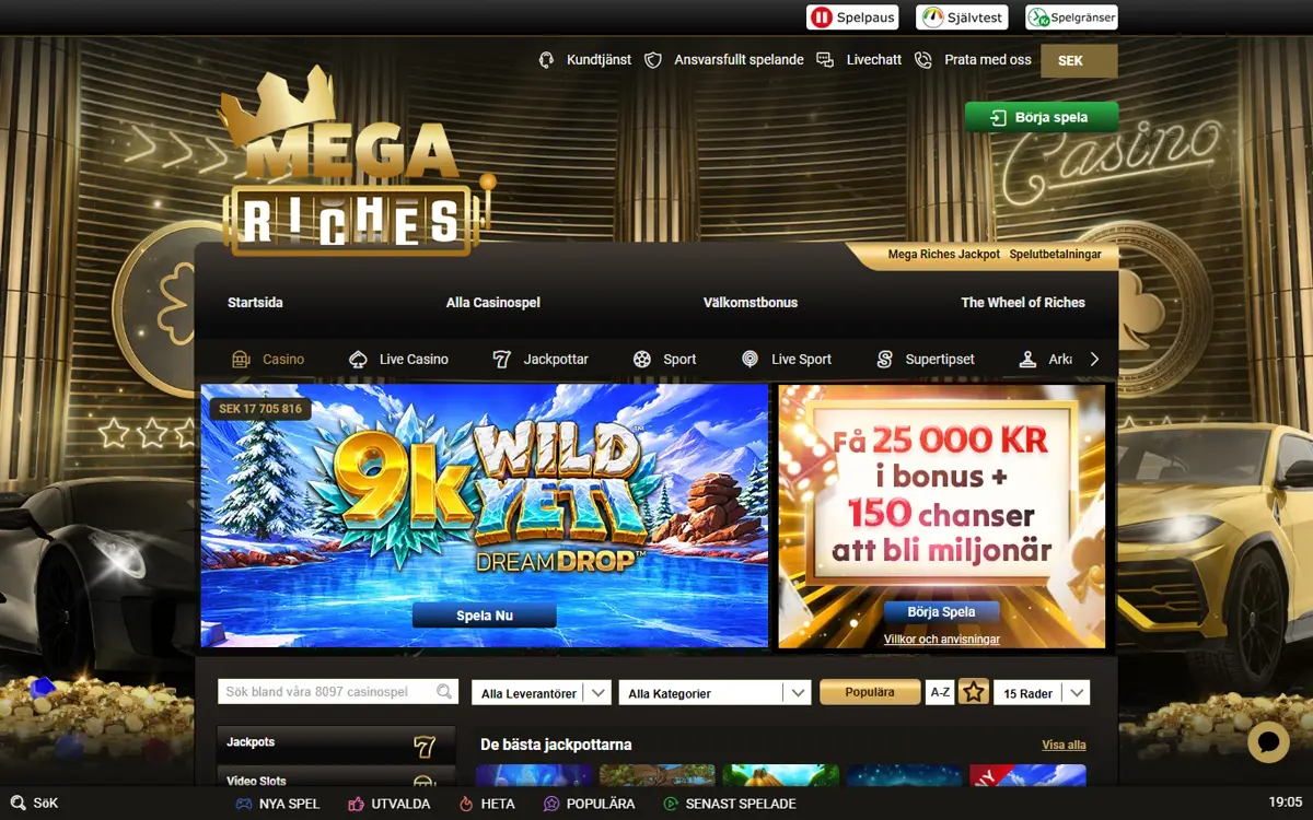 Startsidan hos MegaRiches