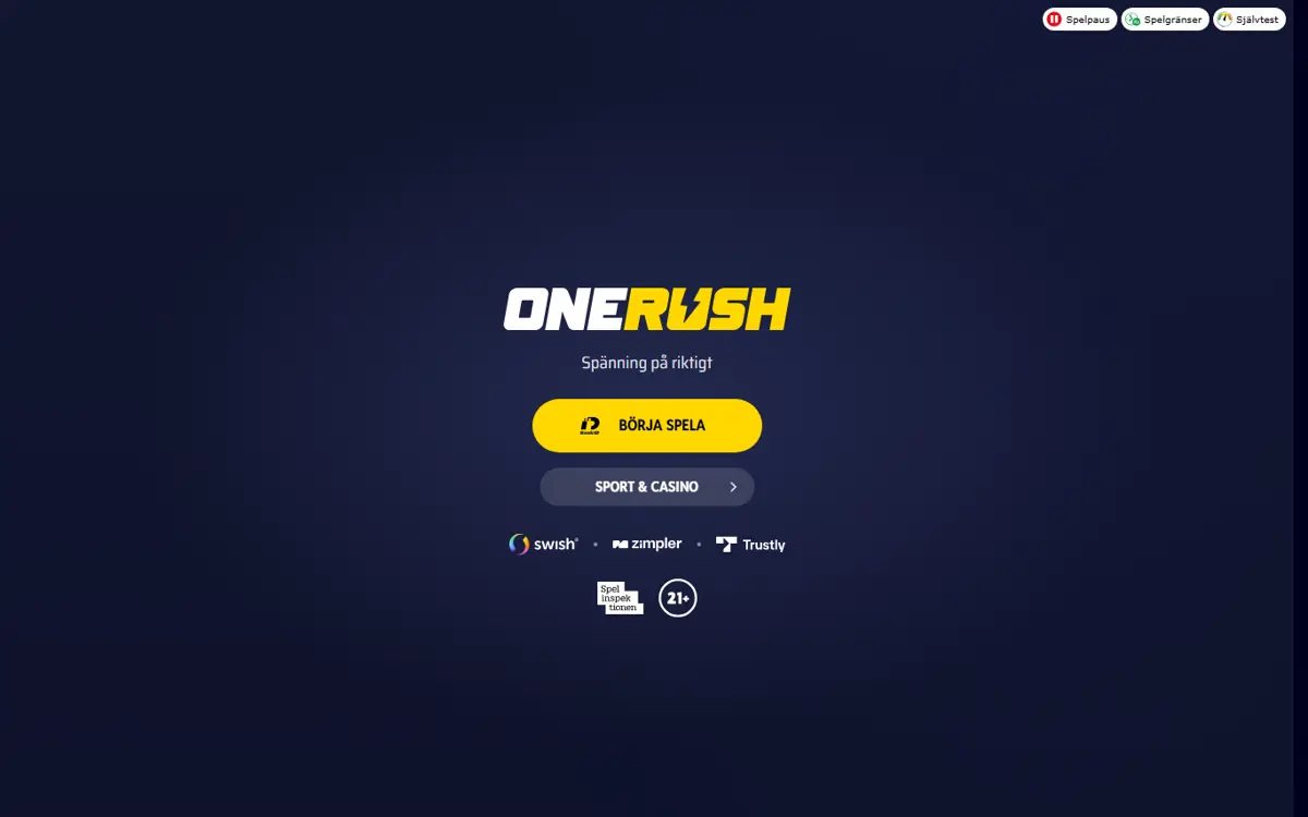 Startsidan hos Onerush