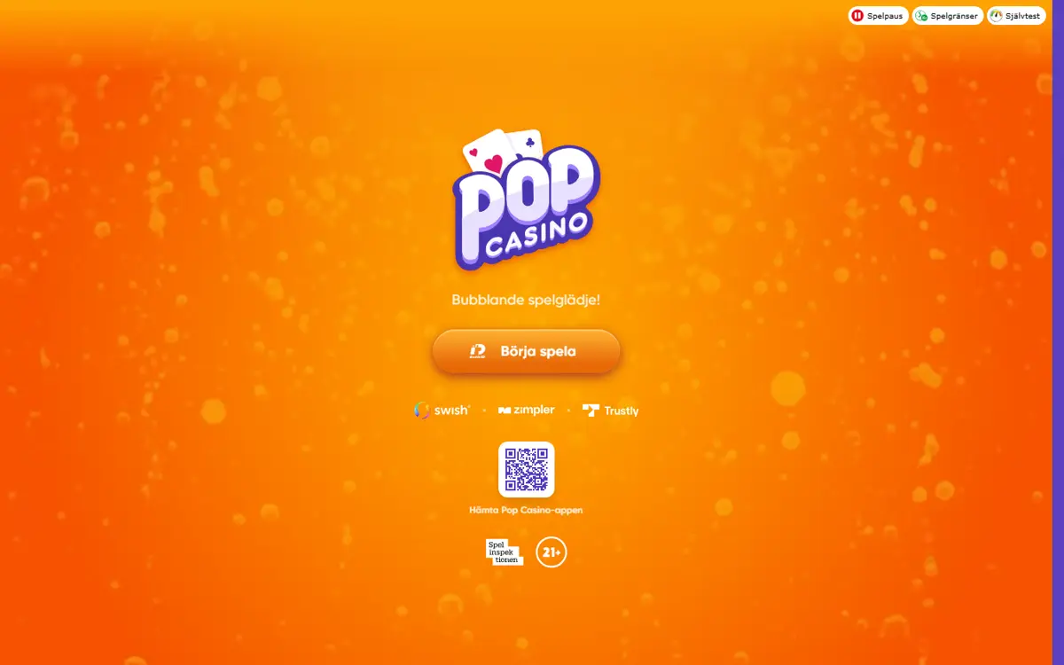Startsidan hos Pop Casino