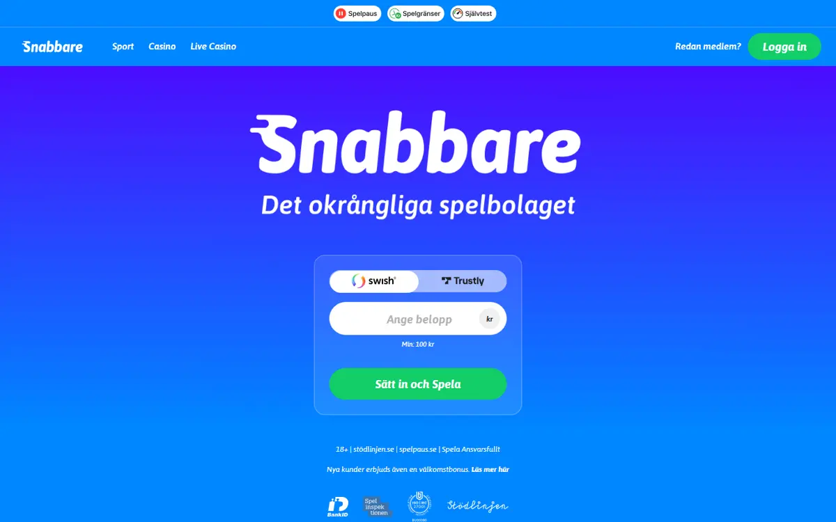 Startsidan hos Snabbare