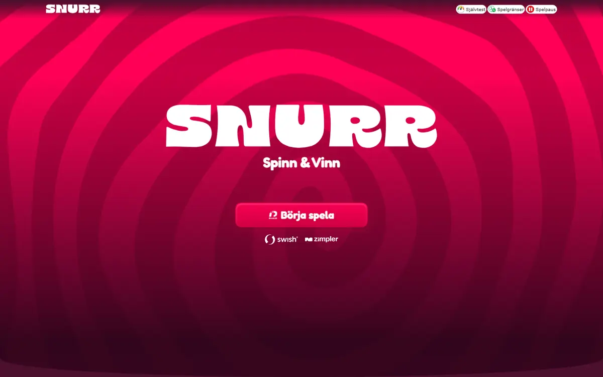 Startsidan hos Snurr Casino