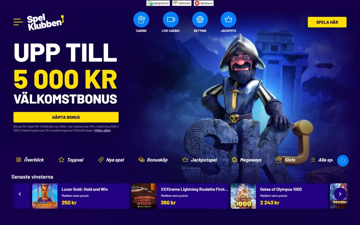 Startsidan hos Spelklubben