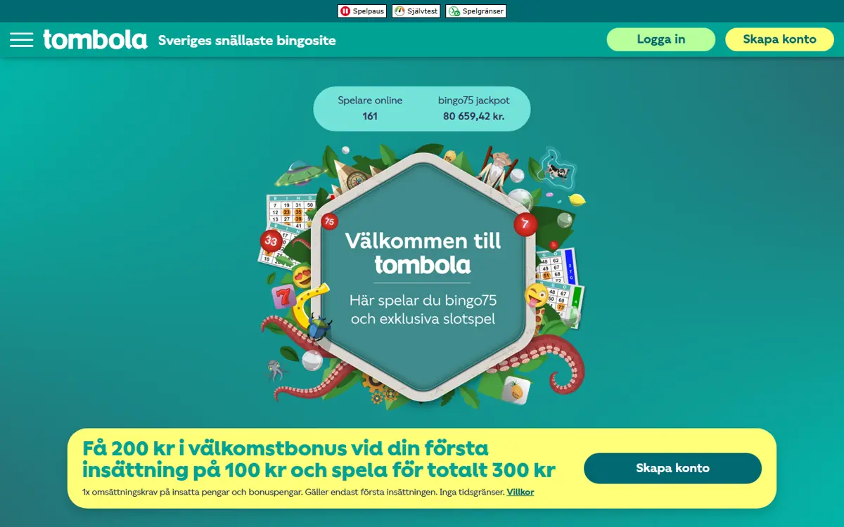 Startsidan hos Tombola