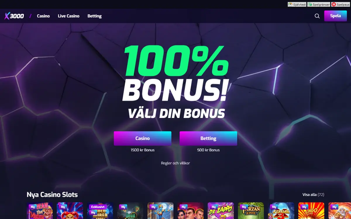 Startsidan hos X3000