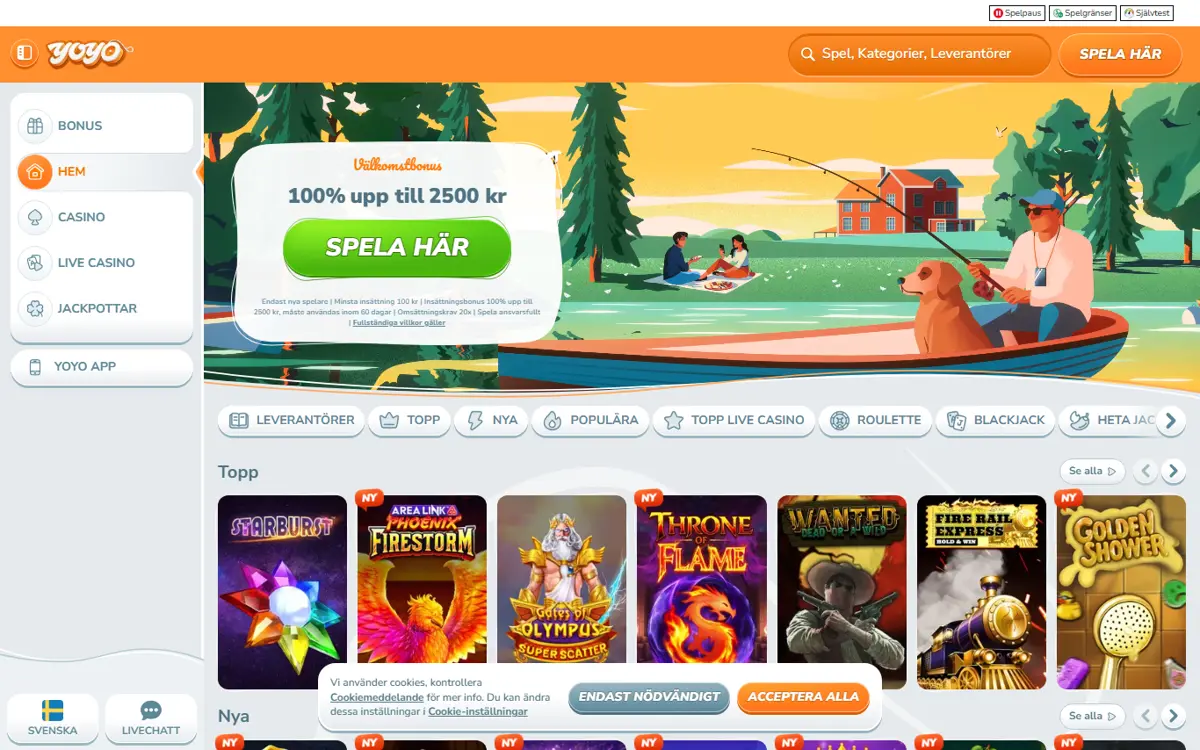 Startsidan hos YoYo Casino