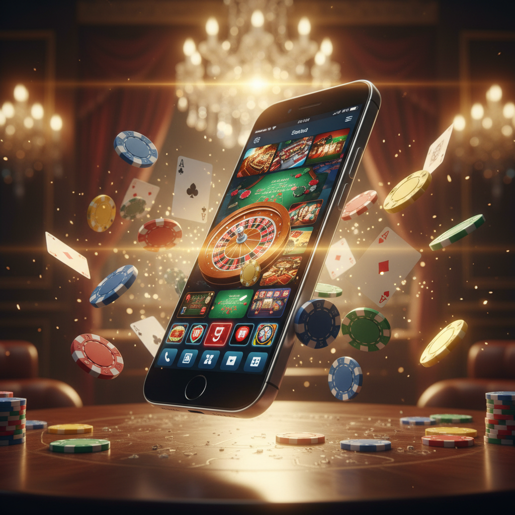 Smartphone med casinospel och spelmarker