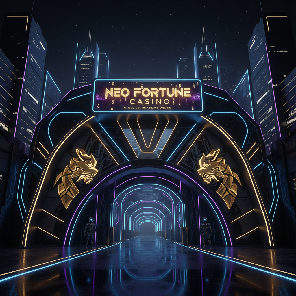 Nytt modernt online casino med neonljus och gulddetaljer